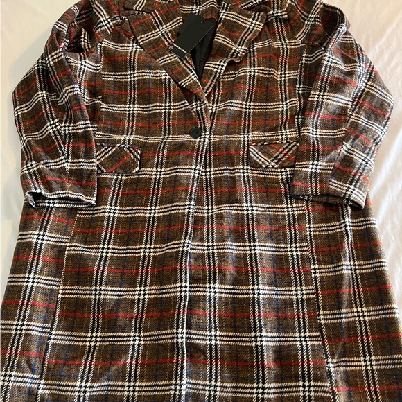2X Urban Republic Plus Size Red Brown Plaid Flannel Long Coat NEW Jacket Winter - Picture 13 of 15